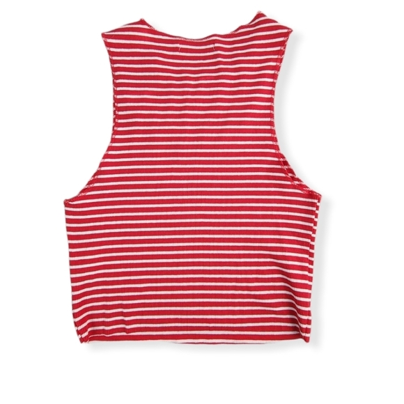 ZARA Trafaluc‎ Cropped Red/White Stripped Top with Pearls - Picture 10 of 11